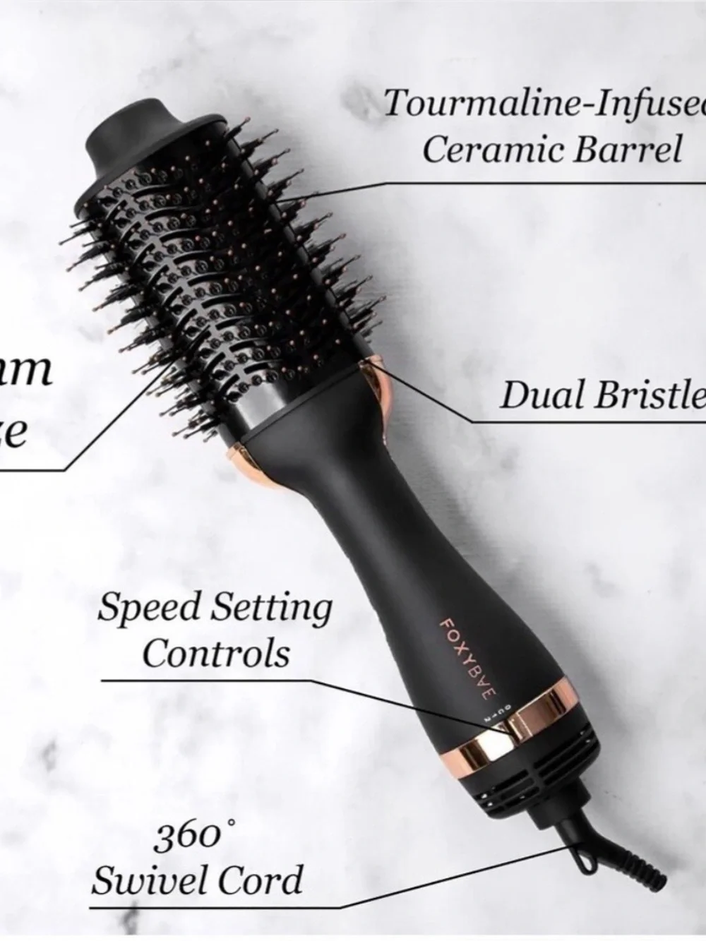 FOXYBAE Black & Rose Gold Hot Air Round Brush - Volumizing Styler BRAND NEW